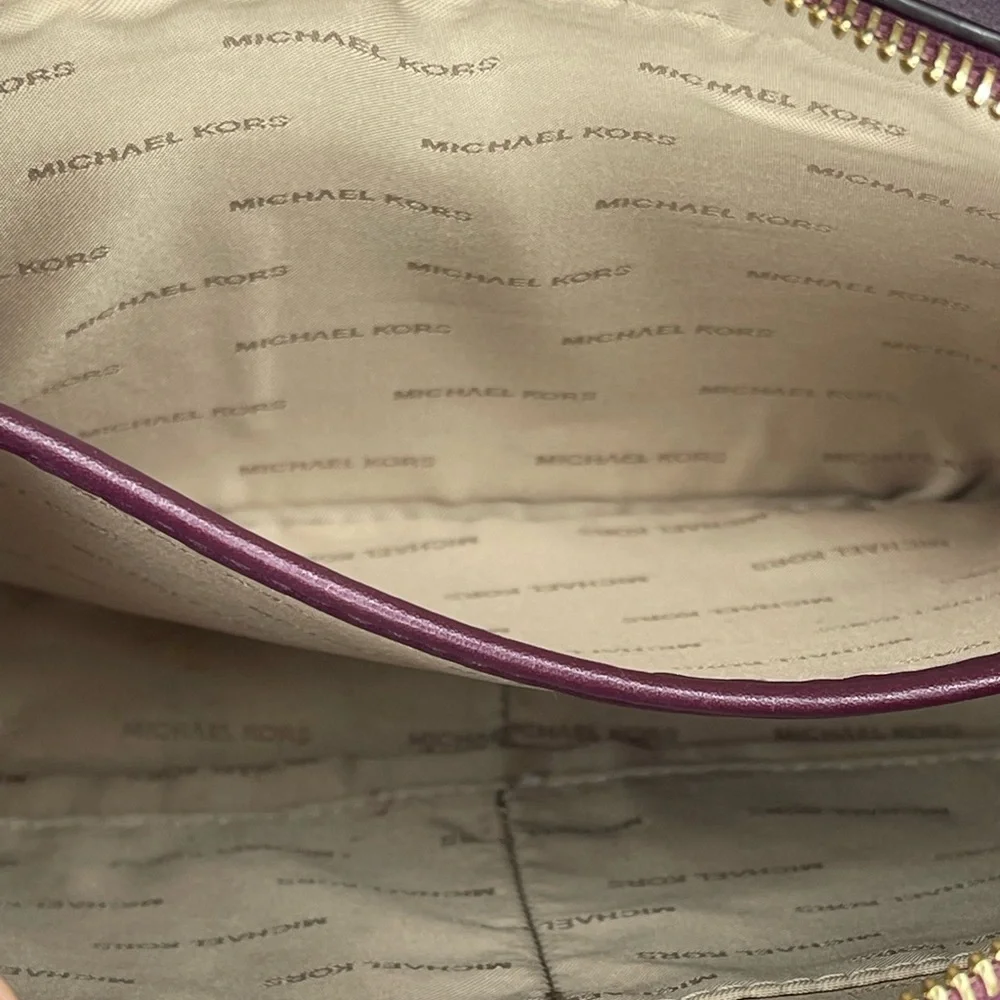 Michael Kors Studded Leather Crossbody Bag Plum Burgundy Gold Tone